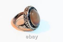 Vintage Sterling Silver 925 Oval Agate Stone Heat Gemstone Natural Signed Ring 5