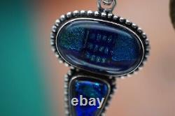 Vintage Sterling Silver 925 Pendant Necklace Blue Shimmering Stone 17.43g