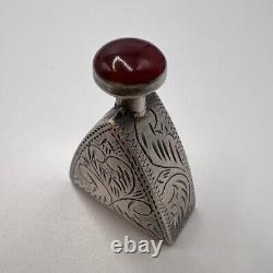 Vintage Sterling Silver 925 Perfume Oil Flask Bottle Natural Stone Collectible
