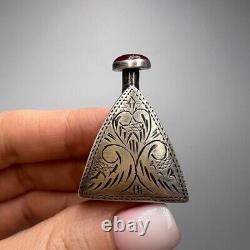Vintage Sterling Silver 925 Perfume Oil Flask Bottle Natural Stone Collectible