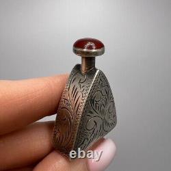 Vintage Sterling Silver 925 Perfume Oil Flask Bottle Natural Stone Collectible