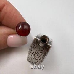 Vintage Sterling Silver 925 Perfume Oil Flask Bottle Natural Stone Collectible