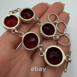 Vintage Sterling Silver 925 Red Stone Bracelet Women's Statement Jewelry Marked Vintage Sterling Silver 925 Red Stone Bracelet Women's Statement Jewelry Marked