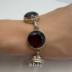 Vintage Sterling Silver 925 Red Stone Bracelet Women's Statement Jewelry Marked
