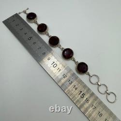 Vintage Sterling Silver 925 Red Stone Bracelet Women's Statement Jewelry Marked