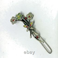 Vintage Sterling Silver 925 Rhinestone Diamante Crystal Flower Hair Pin/Dresser