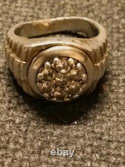 Vintage Sterling Silver 925 Ring, 7 Diamond Cluster And Two Tone Gold Overlay