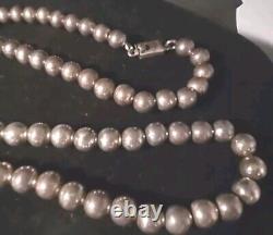 Vintage Sterling Silver 925 Round Beaded Necklace 30 Long / 75 Grams 8mm