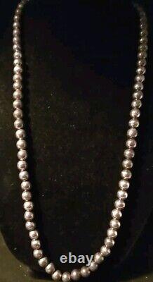 Vintage Sterling Silver 925 Round Beaded Necklace 30 Long / 75 Grams 8mm