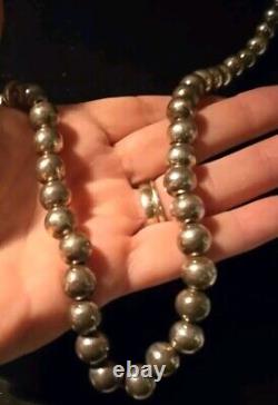 Vintage Sterling Silver 925 Round Beaded Necklace 30 Long / 75 Grams 8mm