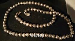 Vintage Sterling Silver 925 Round Beaded Necklace 30 Long / 75 Grams 8mm