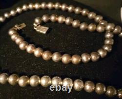 Vintage Sterling Silver 925 Round Beaded Necklace 30 Long / 75 Grams 8mm