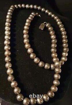 Vintage Sterling Silver 925 Round Beaded Necklace 30 Long / 75 Grams 8mm