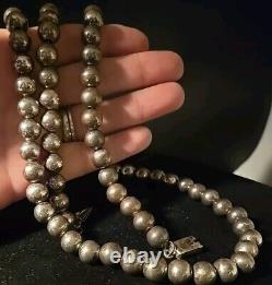 Vintage Sterling Silver 925 Round Beaded Necklace 30 Long / 75 Grams 8mm