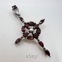 Vintage Sterling Silver 925 Women's Jewelry Pendant Cross Bogemian Garnet 8.7 gr