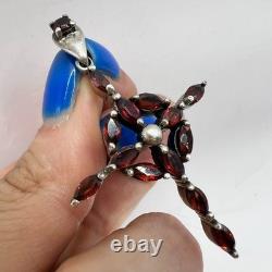 Vintage Sterling Silver 925 Women's Jewelry Pendant Cross Bogemian Garnet 8.7 gr