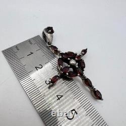 Vintage Sterling Silver 925 Women's Jewelry Pendant Cross Bogemian Garnet 8.7 gr