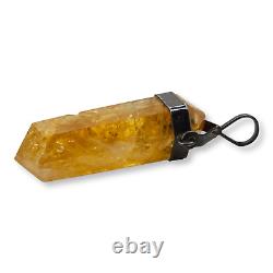 Vintage Sterling Silver 925 Yellow Citrine Point Pendant Very Pretty