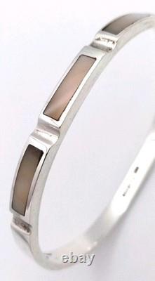 Vintage Sterling Silver 950 Mother Of Pearl Bangle/bracelet Perfect Gift Quality
