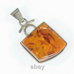 Vintage Sterling Silver Amber Pendant 11.1g