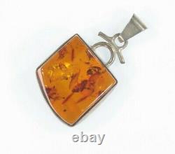 Vintage Sterling Silver Amber Pendant 11.1g