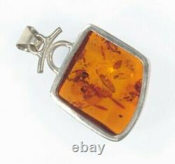 Vintage Sterling Silver Amber Pendant 11.1g