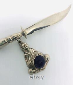 Vintage Sterling Silver Amethyst Sword Brooch Dangling Genie 23gms 3 3/4 Long