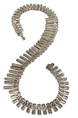 Vintage Sterling Silver Artisan Modernist Sculptural Graduated Link Necklace 71g