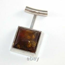 Vintage Sterling Silver Aziz Kahili Yellow Amber Pendant
