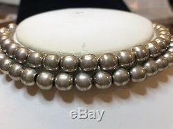 Vintage Sterling Silver Bead Necklace Taxco Td-29 Made In Mexico