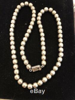 Vintage Sterling Silver Bead Necklace Taxco Td-29 Made In Mexico