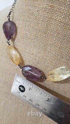 Vintage Sterling Silver Bead Necklace With Amethyst And Citrine Stones