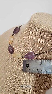 Vintage Sterling Silver Bead Necklace With Amethyst And Citrine Stones