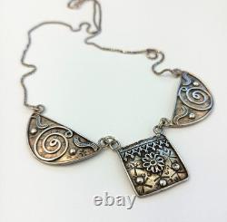 Vintage Sterling Silver Bib Necklace Israeli Artisan Ethnic Folk Middle Eastern