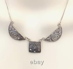 Vintage Sterling Silver Bib Necklace Israeli Artisan Ethnic Folk Middle Eastern