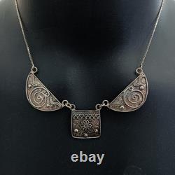 Vintage Sterling Silver Bib Necklace Israeli Artisan Ethnic Folk Middle Eastern