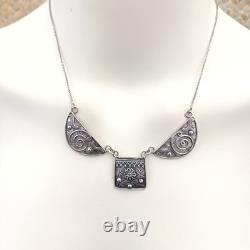 Vintage Sterling Silver Bib Necklace Israeli Artisan Ethnic Folk Middle Eastern