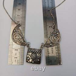 Vintage Sterling Silver Bib Necklace Israeli Artisan Ethnic Folk Middle Eastern