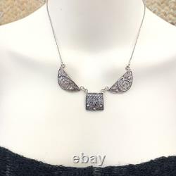 Vintage Sterling Silver Bib Necklace Israeli Artisan Ethnic Folk Middle Eastern