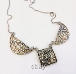 Vintage Sterling Silver Bib Necklace Israeli Artisan Ethnic Folk Middle Eastern