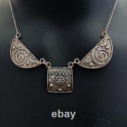 Vintage Sterling Silver Bib Necklace Israeli Artisan Ethnic Folk Middle Eastern