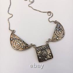 Vintage Sterling Silver Bib Necklace Israeli Artisan Ethnic Folk Middle Eastern