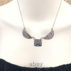 Vintage Sterling Silver Bib Necklace Israeli Artisan Ethnic Folk Middle Eastern