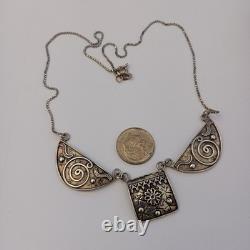 Vintage Sterling Silver Bib Necklace Israeli Artisan Ethnic Folk Middle Eastern