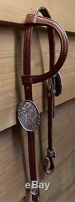 Vintage Sterling Silver Billy Royal Western Arab Show Bridle Headstall with Blue