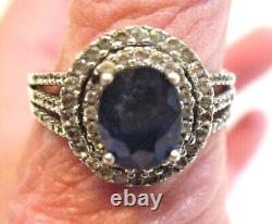 Vintage Sterling Silver Blue Topaz Clear Stone Cocktail Ring Size 10 4.3 Grams