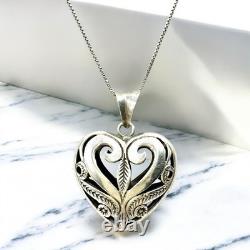 Vintage Sterling Silver Boho Heart Pendant Ornate Scroll Design
