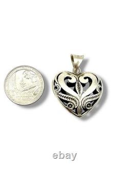 Vintage Sterling Silver Boho Heart Pendant Ornate Scroll Design