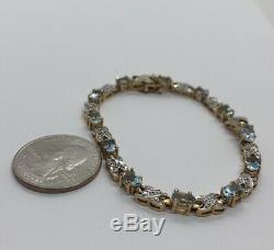Vintage Sterling Silver Bracelet 925 7.25 Blue Topaz Vermeil Gold Tone X Tennis
