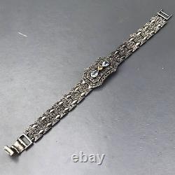 Vintage Sterling Silver Bracelet. Genuine Stones. Art Deco Style Jewelry